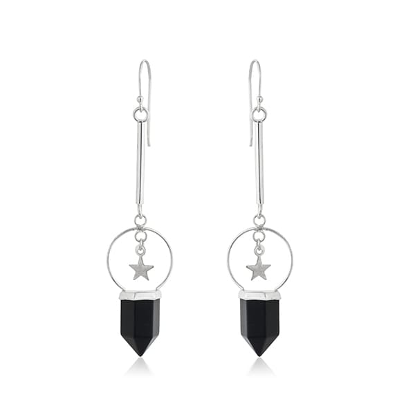 ELEGANT 925 SILVER DANGLER EARRINGS FEATURING SPARKLING STAR STUDS. THESE CHIC EARRINGS ADD A TOUCH OF GLAMOUR AND  TO ANY LOOK."