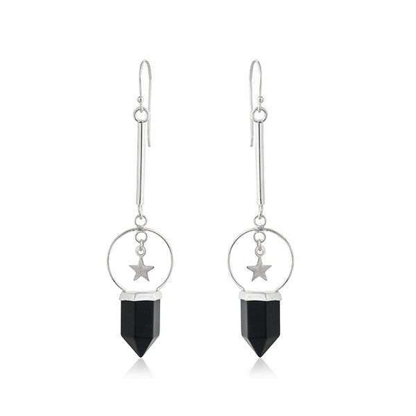 Elegant 925 silver dangler earrings with sparkling star studs for a chic and glamorous party look.
