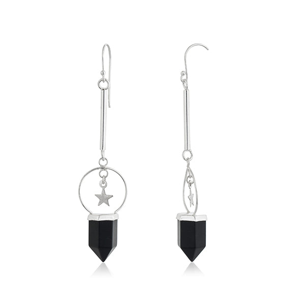 Elegant 925 silver dangler earrings with sparkling star studs for a chic and glamorous party look.
