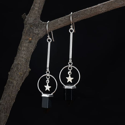 ELEGANT 925 SILVER DANGLER EARRINGS FEATURING SPARKLING STAR STUDS. THESE CHIC EARRINGS ADD A TOUCH OF GLAMOUR AND  TO ANY LOOK."