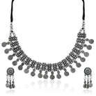 Vintage-style oxidized short necklace set with intricate detailing, perfect for festive elegance.
