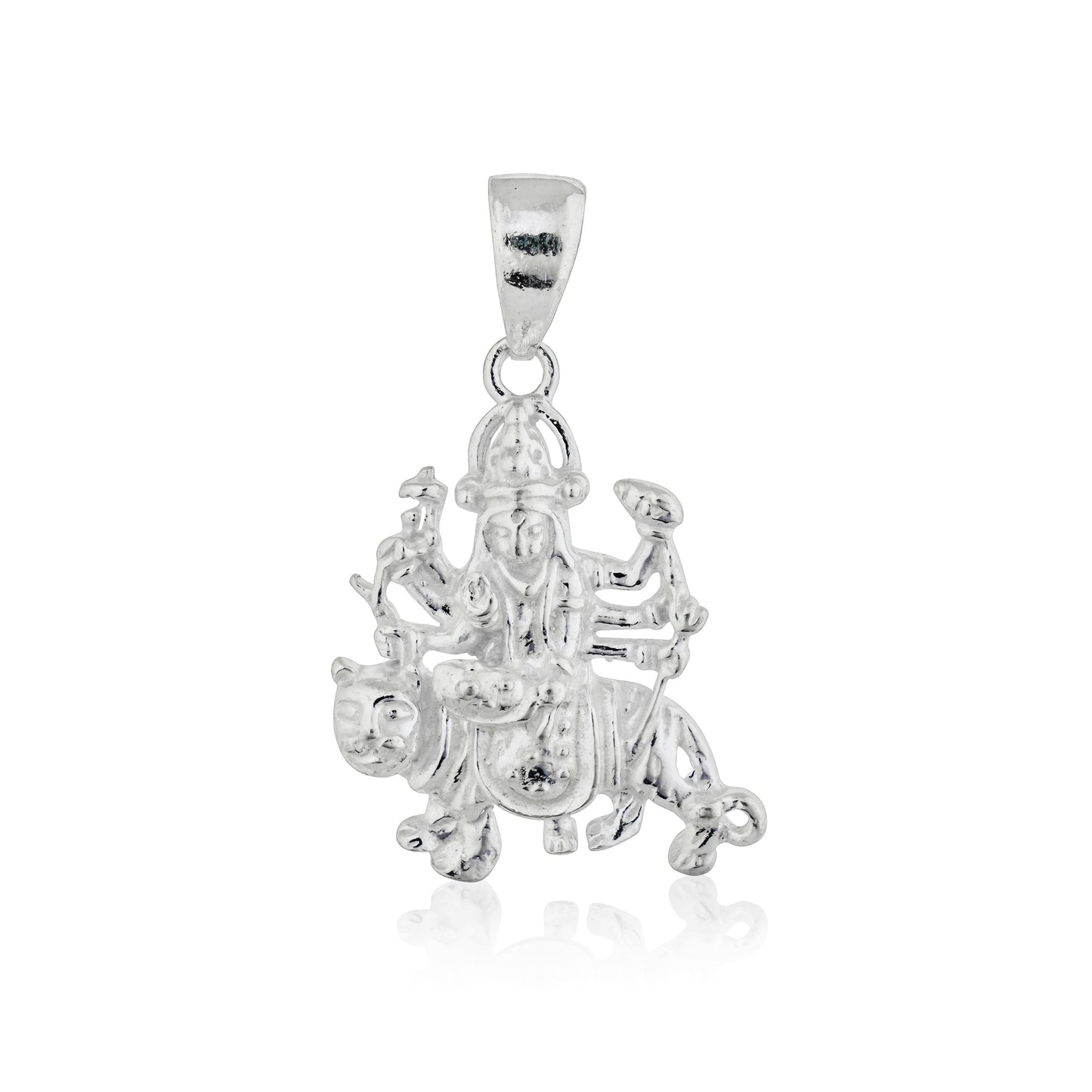 INTRICATELY CRAFTED 925 SILVER PENDANT FEATURING A DETAILED GODDESS DURGA DESIGN. THIS ELEGANT PIECE SYMBOLIZES STRENGTH AND DEVOTION