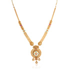 Elegant long gold-tone Kundan necklace set, perfect for adding sophistication to any outfit.
