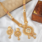 Elegant long gold-tone Kundan necklace set, perfect for adding sophistication to any outfit.
