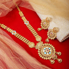 Elegant long gold-tone Kundan necklace set, perfect for adding sophistication to any outfit.
