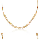 Elegant gold necklace set studded with sparkling Zircon stones for a brilliant festive look.
