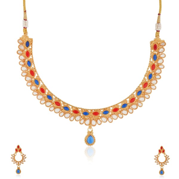 MULTICOLOUR   STONES STUDDED GOLDTONE NECKLACE SET