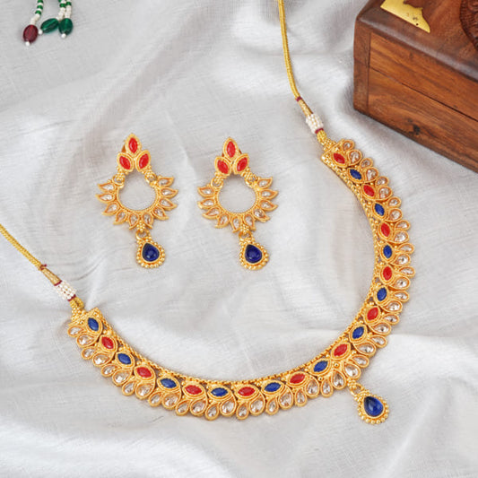 MULTICOLOUR   STONES STUDDED GOLDTONE NECKLACE SET