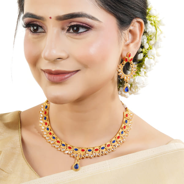 MULTICOLOUR   STONES STUDDED GOLDTONE NECKLACE SET