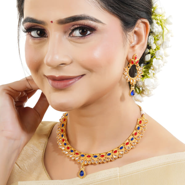 MULTICOLOUR   STONES STUDDED GOLDTONE NECKLACE SET