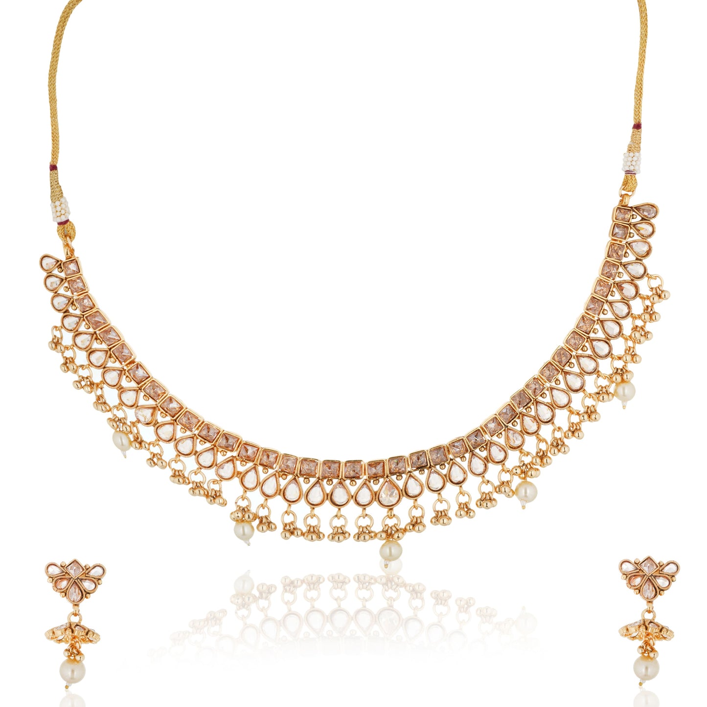 ELEGANT SHORT NECKLACE SET STUDDED WITH KUNDAN STONES, ADDING A TOUCH OF TRADITIONAL CHARM.