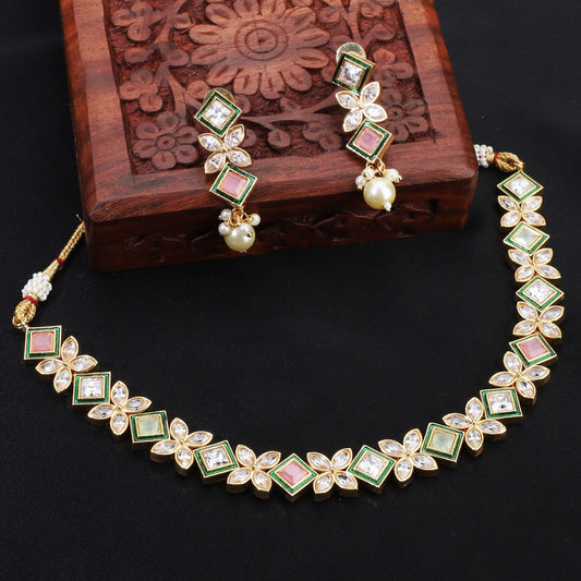 EXQUISITE ZIRCON STONES STUDDED NECKLACE SET WITH BEAUTIFUL EARRINGS