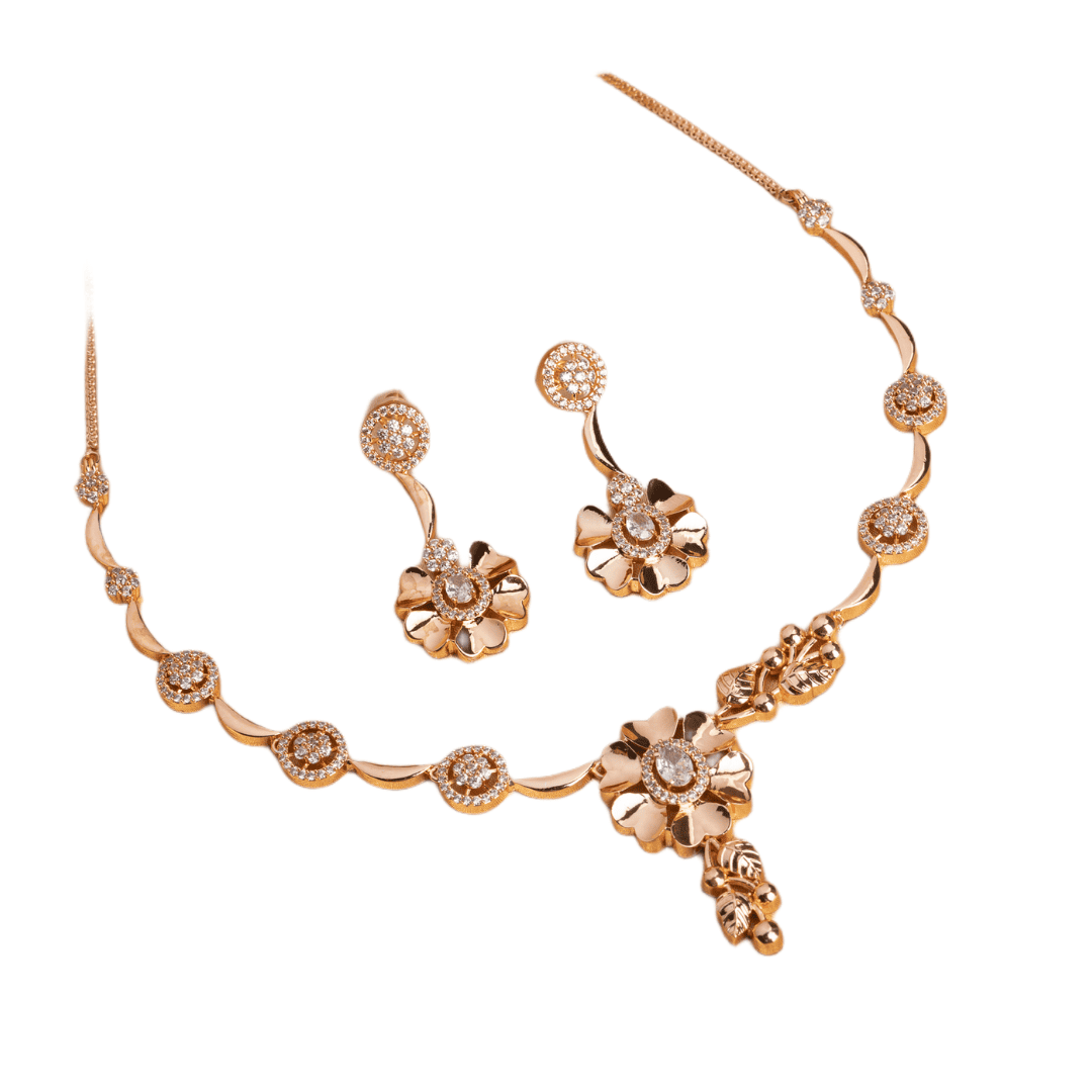 ZIRCON STUDDED ROSEGOLD NECKLACE SET