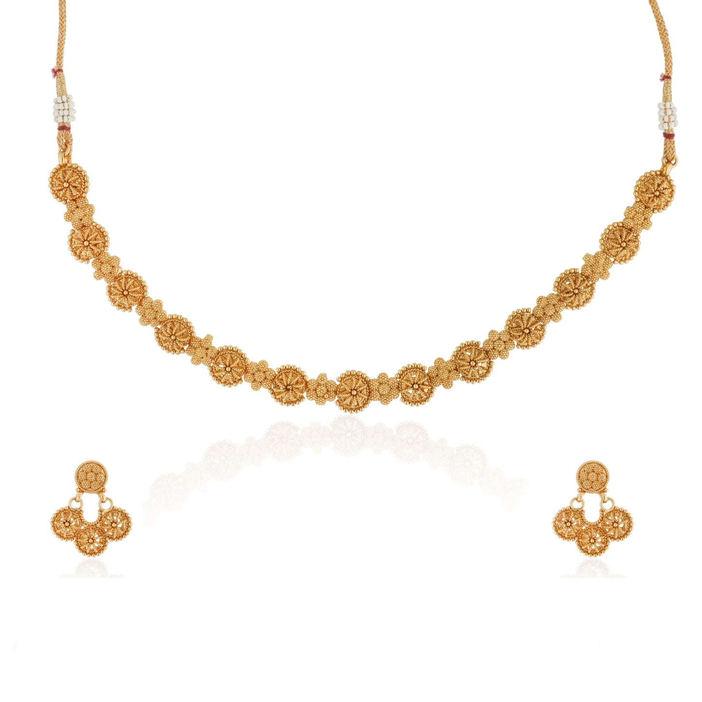 A GOLDTONE NECKLACE SET FEATURES A NECKLACE AND MATCHING EARRINGS WITH A GOLDEN FINISH,