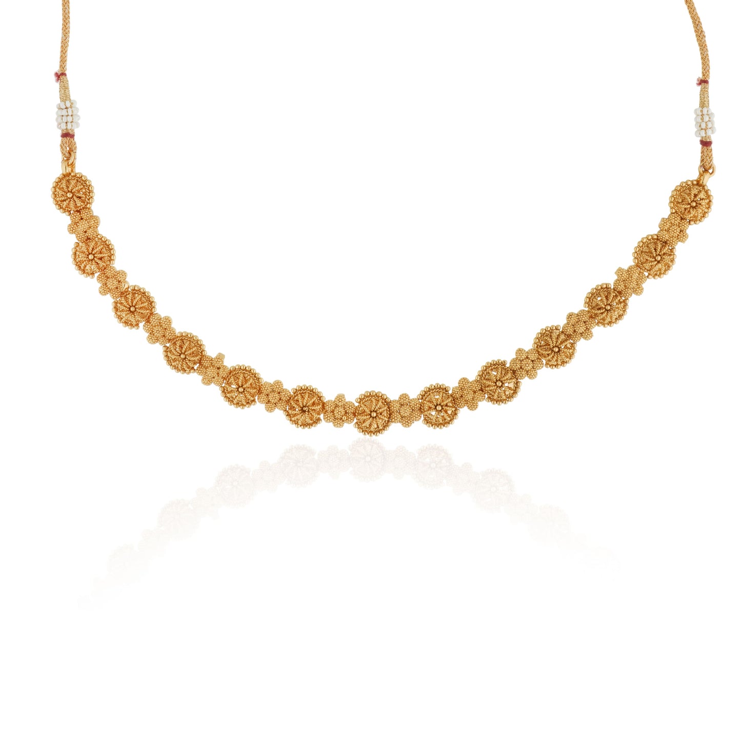 A GOLDTONE NECKLACE SET FEATURES A NECKLACE AND MATCHING EARRINGS WITH A GOLDEN FINISH,