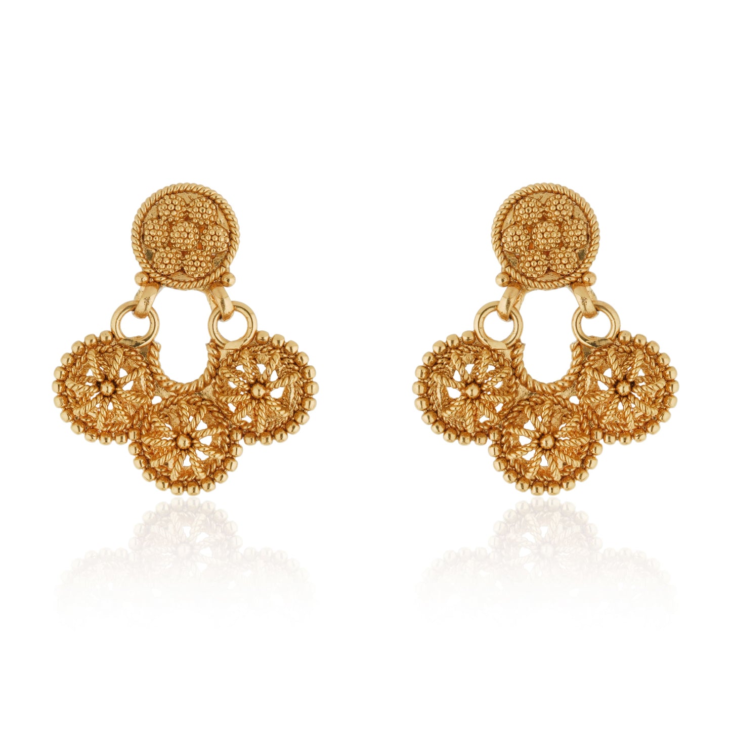 A GOLDTONE NECKLACE SET FEATURES A NECKLACE AND MATCHING EARRINGS WITH A GOLDEN FINISH,