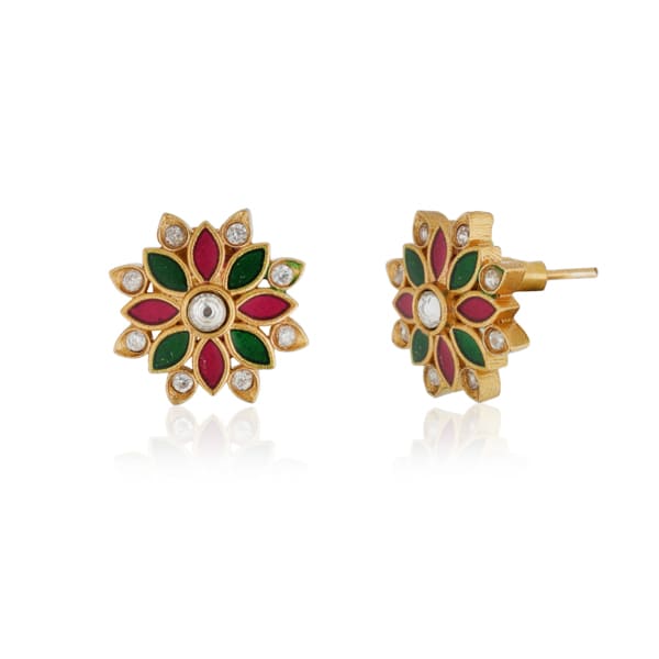 FLORAL DESIGN MULTICOLOR GOLDTONE STUDS FEATURE A GOLDTONE FINISH WITH VIBRANT.