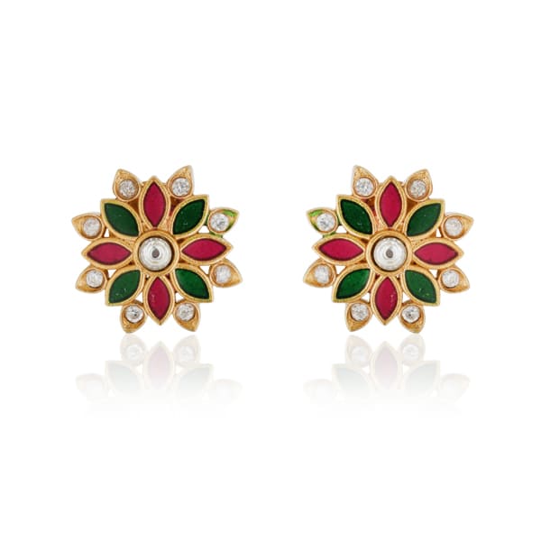 FLORAL DESIGN MULTICOLOR GOLDTONE STUDS FEATURE A GOLDTONE FINISH WITH VIBRANT.