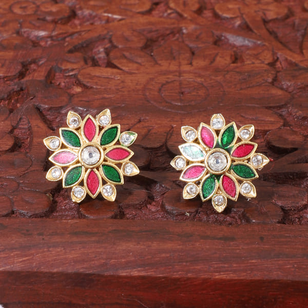 FLORAL DESIGN MULTICOLOR GOLDTONE STUDS FEATURE A GOLDTONE FINISH WITH VIBRANT.