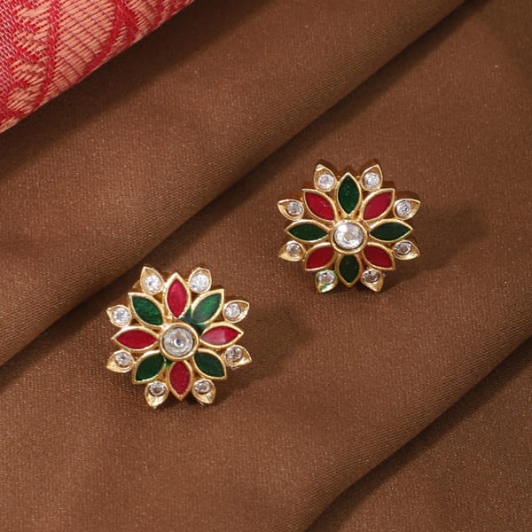 FLORAL DESIGN MULTICOLOR GOLDTONE STUDS FEATURE A GOLDTONE FINISH WITH VIBRANT.