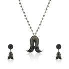 Elegant oxidized long necklace set with intricate details, ideal for festive occasions.
