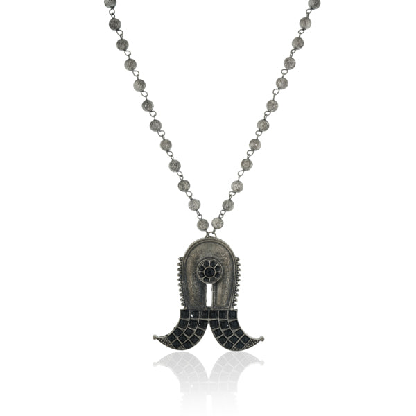 Elegant oxidized long necklace set with intricate details, ideal for festive occasions.
