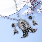 Elegant oxidized long necklace set with intricate details, ideal for festive occasions.
