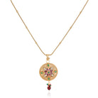 Gold-tone chain pendant necklace set with multicolored stones, offering a dynamic and stylish flair
