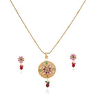 Gold-tone chain pendant necklace set with multicolored stones, offering a dynamic and stylish flair
