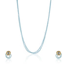 Delicate gold-tone necklace with small blue pearls, offering a subtle and elegant festive charm.
