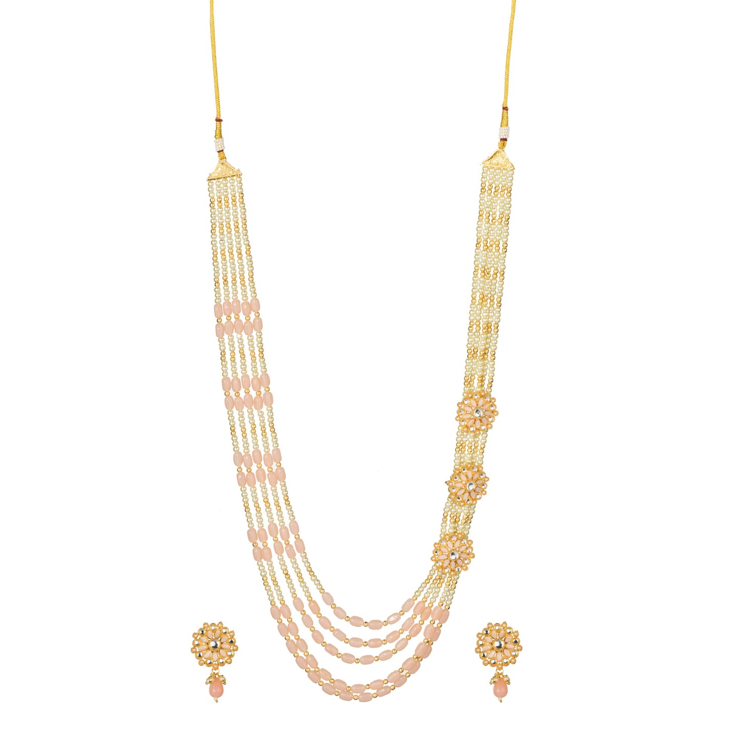 GRACEFUL LONG NECKLACE SET STUDDED WITH PEARLS, OFFERING A CLASSIC AND ELEGANT TOUCH.