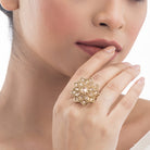 Elegant kundan-studded finger ring, perfect for festive occasions and traditional wear.
