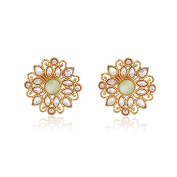 KUNDAN-STUDDED EARRINGS FEATURE INTRICATE DESIGNS WITH TRADITIONAL KUNDAN STONES