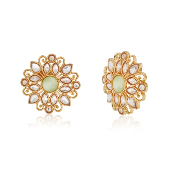 KUNDAN-STUDDED EARRINGS FEATURE INTRICATE DESIGNS WITH TRADITIONAL KUNDAN STONES