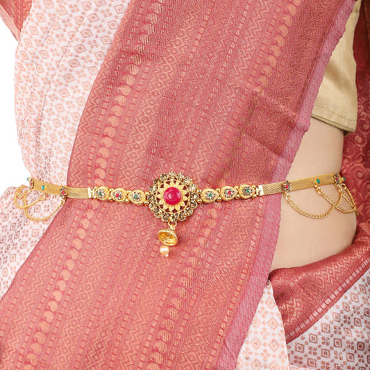 GOLDTONE KAMARBANDH IS A TRADITIONAL WAIST CHAIN FEATURING A GOLDEN FINISH.