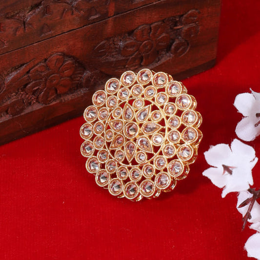 KUNDAN-STUDDED FINGER RING IN  FLORAL DESIGN