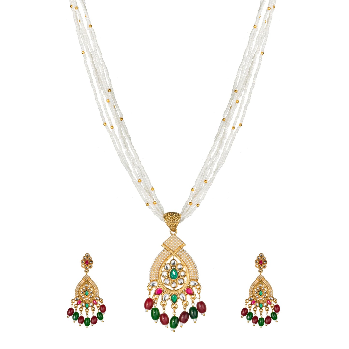 GOLD-TONE  NECKLACE SET ADORNED WITH SMALL WHITE PEARLS, ADDING A TOUCH OF CLASSIC ELEGANCE