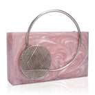 Elegant pink resin clutch with exquisite handle, perfect for elevating your party ensemble.
