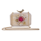  Resin-embellished clutch featuring a pink agate stone, paired with a stylish sling chain.
