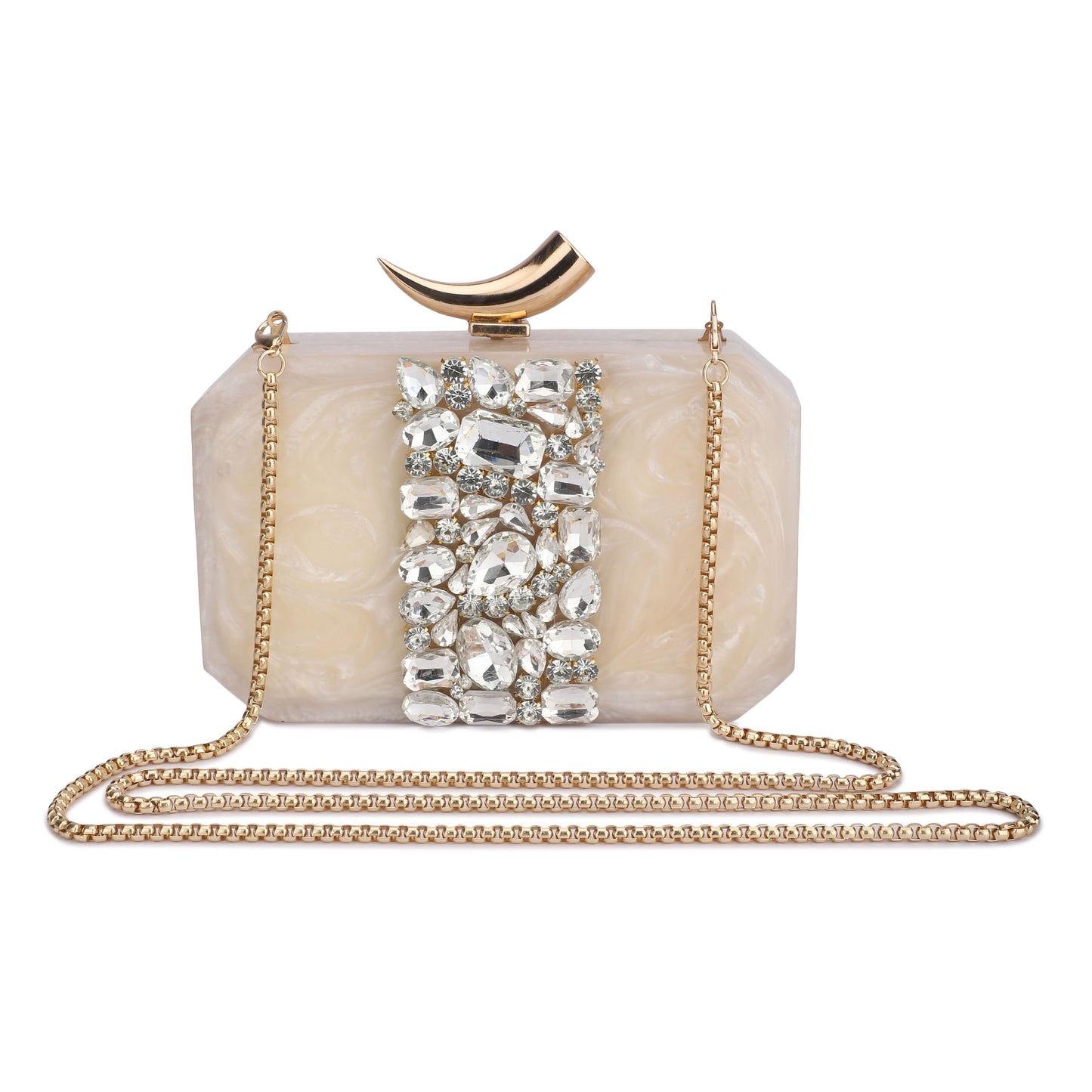 THIS CLUTCH FEATURING HEAVY STONE EMBELLISHMENTS, SOFT ELASTIC LINING, AND AN EXTRA POCKET FOR PRACTICAL STORAGE.