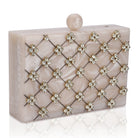 Beautifully crafted salmon resin clutch with exquisite details, perfect for showcasing your style.
